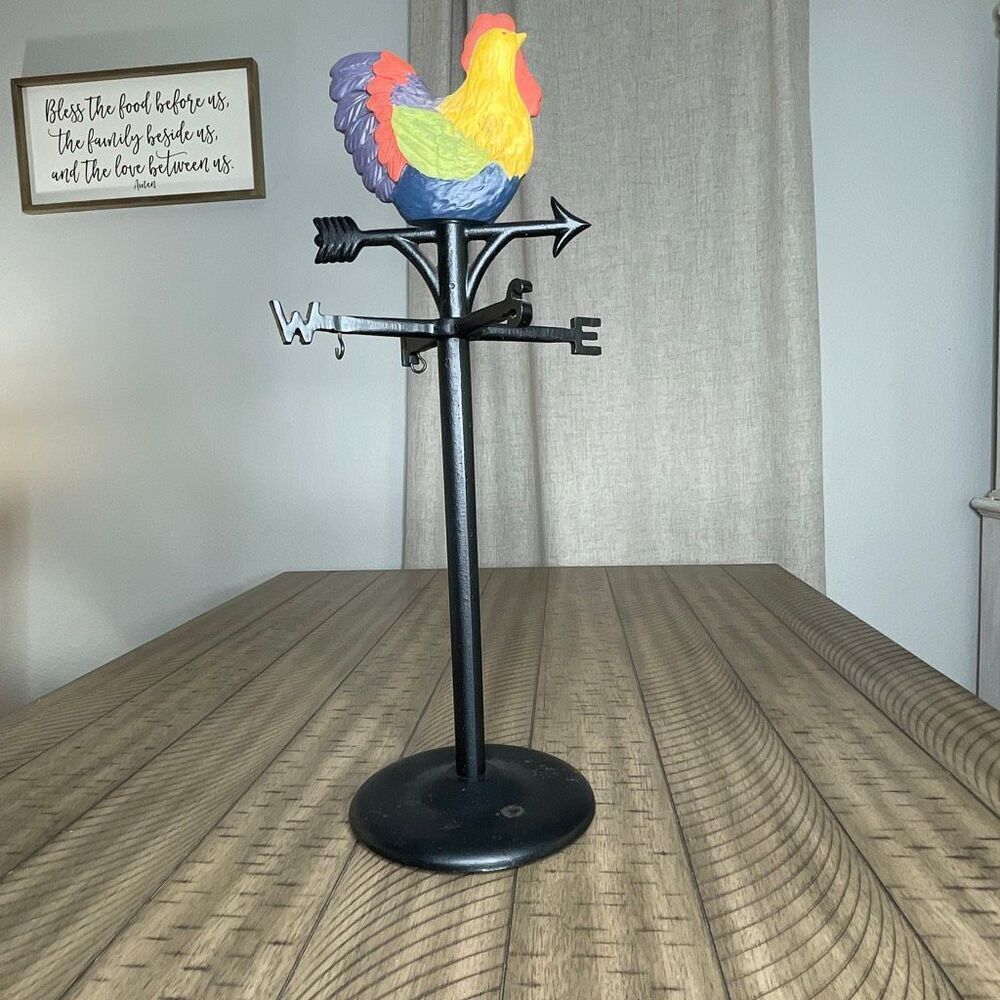 Rooster cast iron paper towel holder farmhouse rustic country life home decor